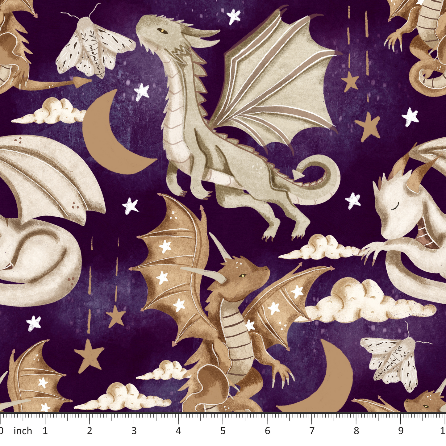 Claire Eddie Art - Pip on Deep Purple - Little Rhody Fabric Exclusive Colorway - Dragons