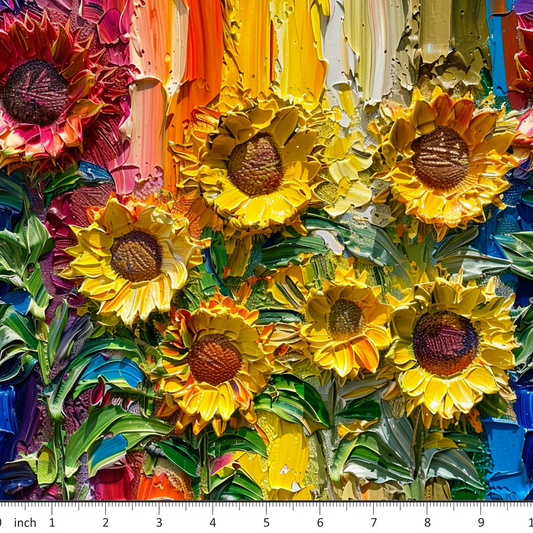 Sunflowers on Vertical Rainbow Stripes