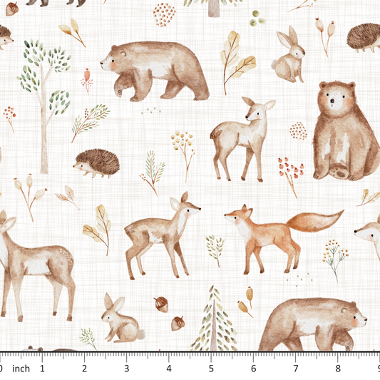 Lumelo and Ginger - Hickory on Linen - Bear - Woodland Animals