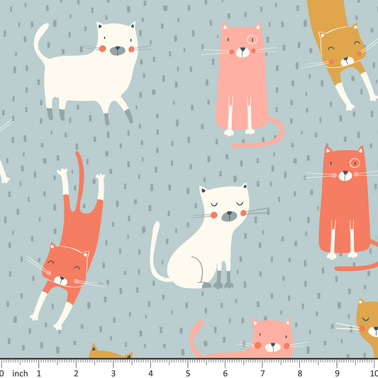 Marta Munte Designs - Cats on Dusty Blue