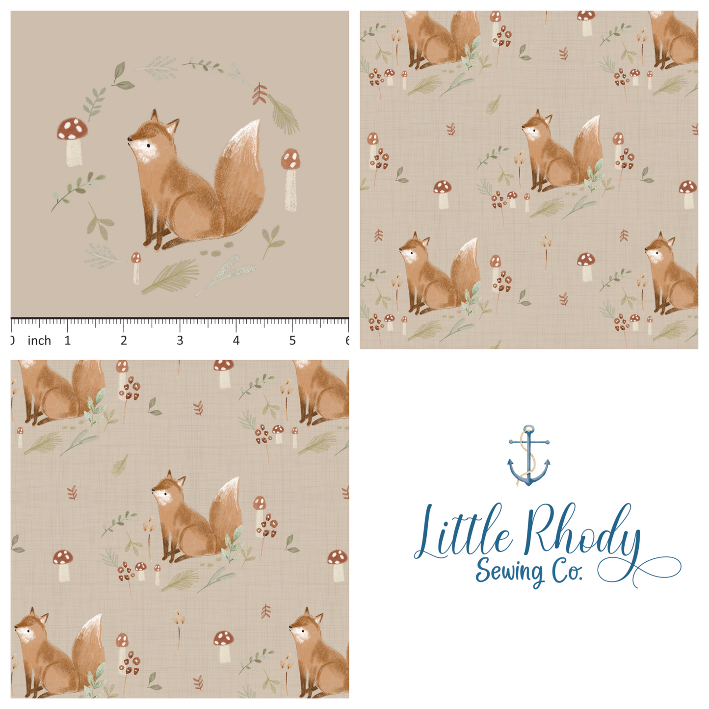 Lumelo and Ginger - Oaker - Fox - on Suede - 3 panel Set - 1 panel artwork - 2 panels coordinating print