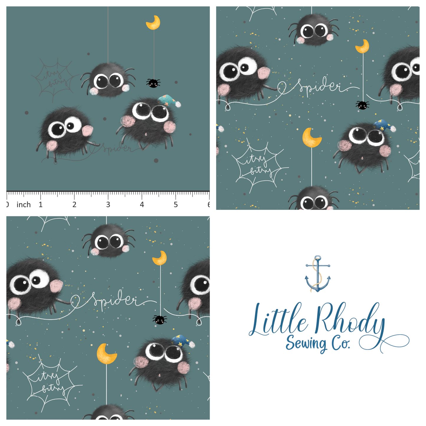 Itsy Bitsy Spider - 3 panel Set - Jade - 1 panel artwork - 2 panels coordinating print